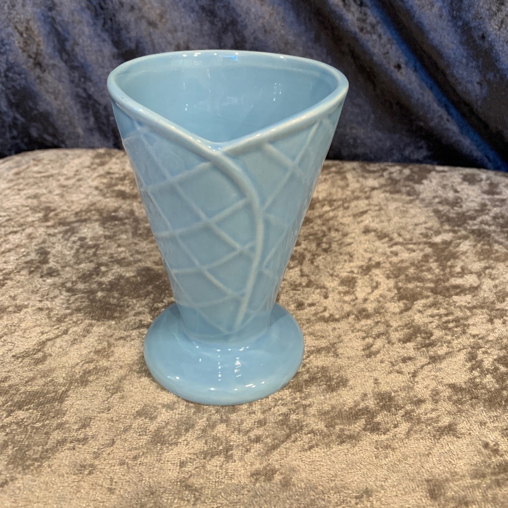 Blue Ice Cream Waffle Cone Vase, 4-1/2 Inch Tall - Picture 1 of 6